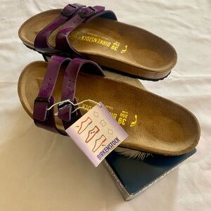 NIB Birkenstock Ibiza Plum Purple Patent Birko-Flor Sandals - Size 39